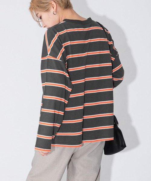 kutir(クティール)の「ボーダーロンT(Tシャツ/カットソー・レディース・チャコールグレー/ブラック/サックスブルー/ライトグリーン/キャメル・FREE)」の12枚目の写真