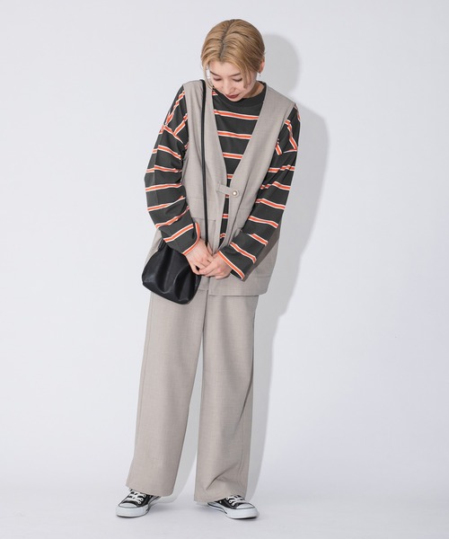 kutir(クティール)の「ボーダーロンT(Tシャツ/カットソー・レディース・チャコールグレー/ブラック/サックスブルー/ライトグリーン/キャメル・FREE)」の13枚目の写真