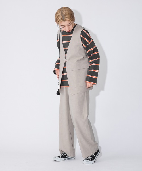 kutir(クティール)の「ボーダーロンT(Tシャツ/カットソー・レディース・チャコールグレー/ブラック/サックスブルー/ライトグリーン/キャメル・FREE)」の14枚目の写真