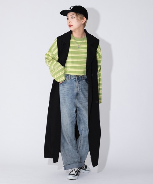 kutir(クティール)の「ボーダーロンT(Tシャツ/カットソー・レディース・チャコールグレー/ブラック/サックスブルー/ライトグリーン/キャメル・FREE)」の20枚目の写真