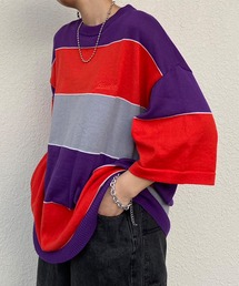 【Snap club】 カラーマルチボーダー ビックシルエット アソートサマーニット/半袖ニット