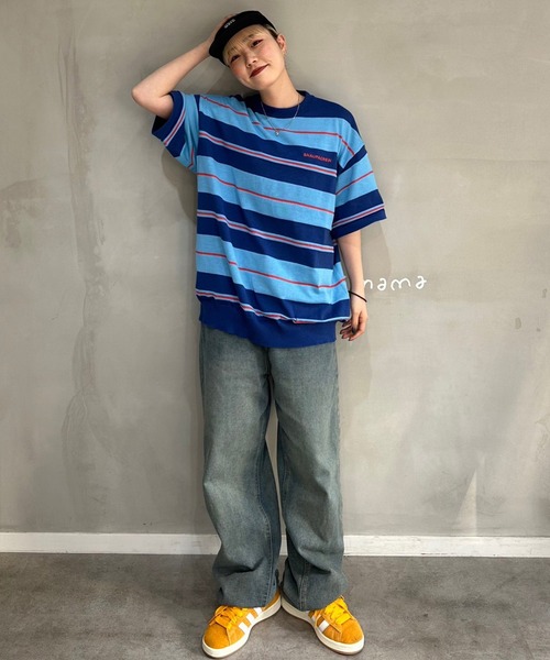 molli　モリ　マルチカラーニット　23SS ニットコレクション　半袖　サマー セール】【Snap club】 カラーマルチボーダー ビックシルエット