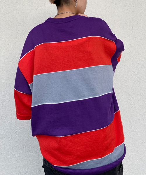 【美品】MSGM 半袖　サマーニット　ボーダー　マルチカラー　イタリア製 ラナン RANAN マルチボーダーサマーニット （オレンジケイ