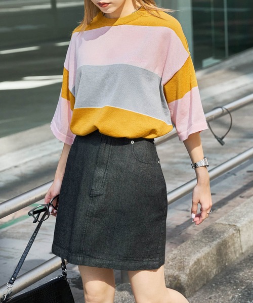 Snap club（スナップクラブ）の「【Snap club】 カラーマルチボーダー ビックシルエット アソートサマーニット/半袖ニット（ニット/セーター・メンズ・ブルー/グリーン/パープル系/イエロー系・M/L）」の10枚目の写真