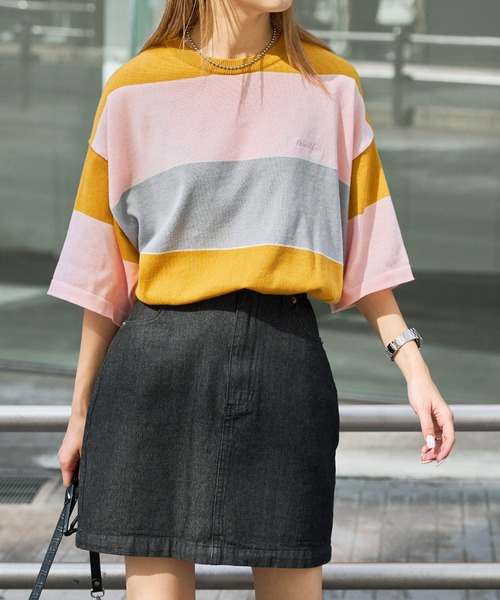 Snap club（スナップクラブ）の「【Snap club】 カラーマルチボーダー ビックシルエット アソートサマーニット/半袖ニット（ニット/セーター・メンズ・ブルー/グリーン/パープル系/イエロー系・M/L）」の11枚目の写真