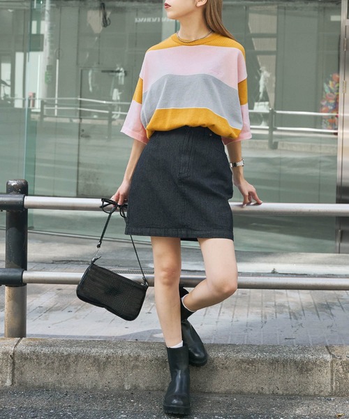 Snap club（スナップクラブ）の「【Snap club】 カラーマルチボーダー ビックシルエット アソートサマーニット/半袖ニット（ニット/セーター・メンズ・ブルー/グリーン/パープル系/イエロー系・M/L）」の14枚目の写真