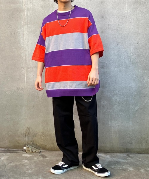 Snap club（スナップクラブ）の「【Snap club】 カラーマルチボーダー ビックシルエット アソートサマーニット/半袖ニット（ニット/セーター・メンズ・ブルー/グリーン/パープル系/イエロー系・M/L）」の7枚目の写真