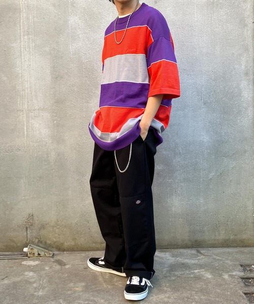 Snap club（スナップクラブ）の「【Snap club】 カラーマルチボーダー ビックシルエット アソートサマーニット/半袖ニット（ニット/セーター・メンズ・ブルー/グリーン/パープル系/イエロー系・M/L）」の8枚目の写真