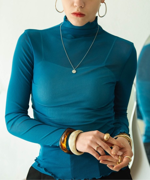 HANNE（アン）の「シースルーカットソー（Tシャツ/カットソー・レディース・ホワイト/ブラック/ピンク/ブルー/グリーン・フリー）」の4枚目の写真