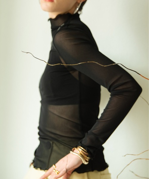 HANNE（アン）の「シースルーカットソー（Tシャツ/カットソー・レディース・ホワイト/ブラック/ピンク/ブルー/グリーン・フリー）」の7枚目の写真