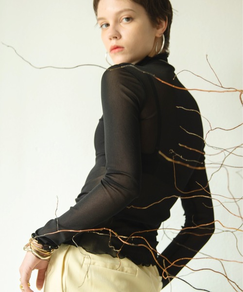 HANNE（アン）の「シースルーカットソー（Tシャツ/カットソー・レディース・ホワイト/ブラック/ピンク/ブルー/グリーン・フリー）」の8枚目の写真