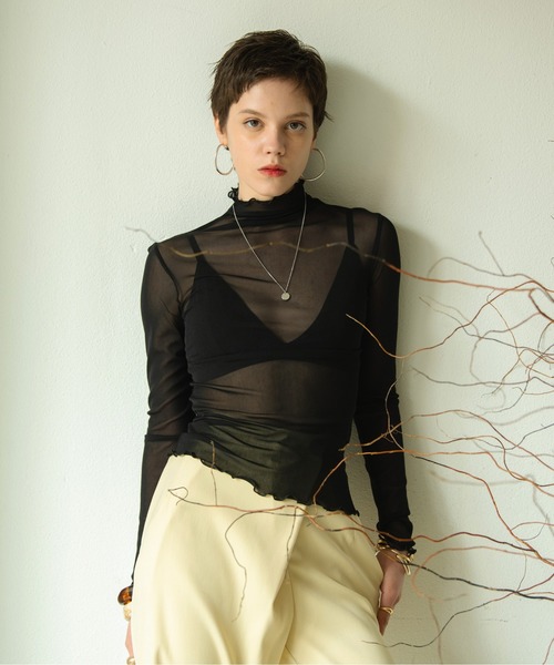 HANNE（アン）の「シースルーカットソー（Tシャツ/カットソー・レディース・ホワイト/ブラック/ピンク/ブルー/グリーン・フリー）」の6枚目の写真