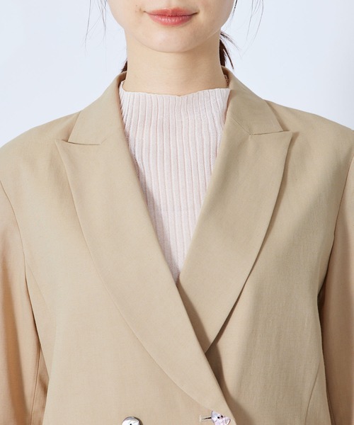 ROPE'（ロペ）の「レーヨン強撚ピークトラペルダブルボタンジャケット（テーラードジャケット・レディース・ベージュ/ダークブラウン・38/36）」の10枚目の写真