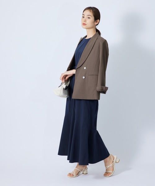 ROPE'（ロペ）の「レーヨン強撚ピークトラペルダブルボタンジャケット（テーラードジャケット・レディース・ベージュ/ダークブラウン・38/36）」の19枚目の写真