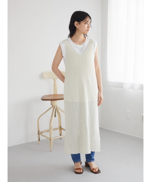 ヒステリックグラマー　透かし編みニットキャミワンピース　林檎　ロゴ AMERICAN HOLIC（アメリカンホリック）の「透かし編みニット