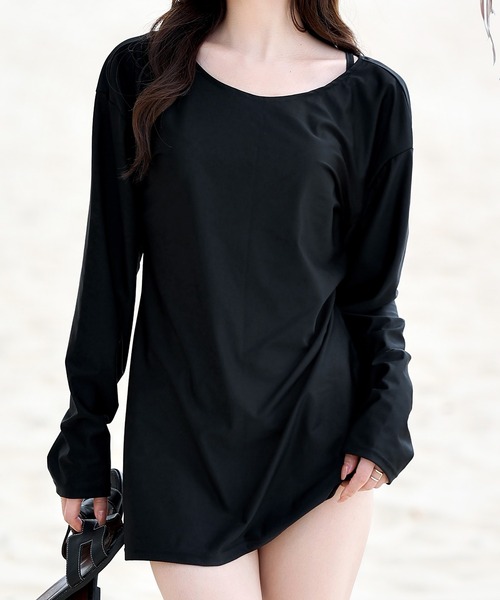 TeddyShop（テディショップ）の「【UVカット率 99%以上】レディース ドロップショルダーバックリボン長袖ラッシュガード 水陸両用 水着体型カバー【WEB限定】（ラッシュガード・レディース・ブラック/カーキ/ホワイト/ブラウン/ダークブラウン/モカ/ブラック系その他/ブルー系その他・XL/L/M/S/3L/4L）」の9枚目の写真