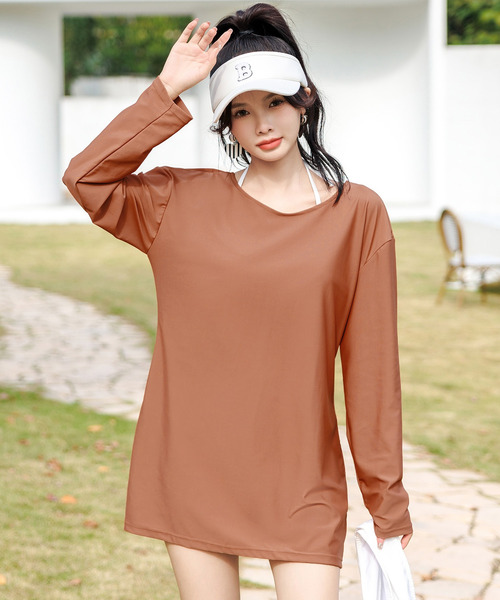 TeddyShop（テディショップ）の「【UVカット率 99%以上】レディース ドロップショルダーバックリボン長袖ラッシュガード 水陸両用 水着体型カバー【WEB限定】（ラッシュガード・レディース・ブラック/カーキ/ホワイト/ブラウン/ダークブラウン/モカ/ブラック系その他/ブルー系その他・XL/L/M/S/3L/4L）」の21枚目の写真