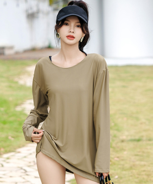 TeddyShop（テディショップ）の「【UVカット率 99%以上】レディース ドロップショルダーバックリボン長袖ラッシュガード 水陸両用 水着体型カバー【WEB限定】（ラッシュガード・レディース・ブラック/カーキ/ホワイト/ブラウン/ダークブラウン/モカ/ブラック系その他/ブルー系その他・XL/L/M/S/3L/4L）」の19枚目の写真