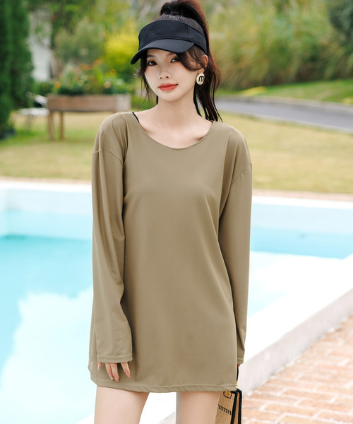 TeddyShop（テディショップ）の「【UVカット率 99%以上】レディース ドロップショルダーバックリボン長袖ラッシュガード 水陸両用 水着体型カバー【WEB限定】（ラッシュガード・レディース・ブラック/カーキ/ホワイト/ブラウン/ダークブラウン/モカ/ブラック系その他/ブルー系その他・XL/L/M/S/3L/4L）」の18枚目の写真