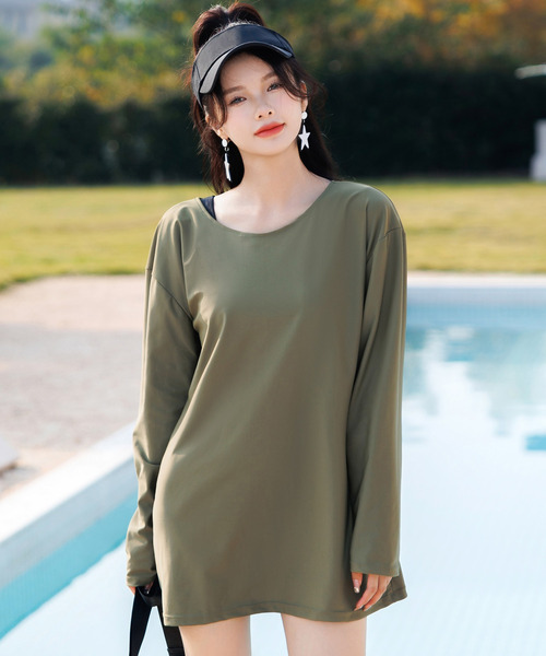 TeddyShop（テディショップ）の「【UVカット率 99%以上】レディース ドロップショルダーバックリボン長袖ラッシュガード 水陸両用 水着体型カバー【WEB限定】（ラッシュガード・レディース・ブラック/カーキ/ホワイト/ブラウン/ダークブラウン/モカ/ブラック系その他/ブルー系その他・XL/L/M/S/3L/4L）」の16枚目の写真