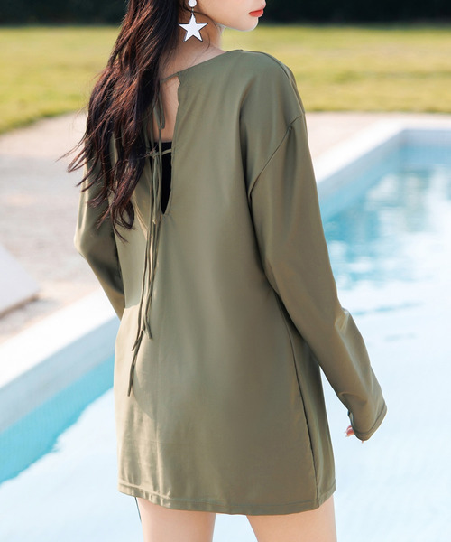 TeddyShop（テディショップ）の「【UVカット率 99%以上】レディース ドロップショルダーバックリボン長袖ラッシュガード 水陸両用 水着体型カバー【WEB限定】（ラッシュガード・レディース・ブラック/カーキ/ホワイト/ブラウン/ダークブラウン/モカ/ブラック系その他/ブルー系その他・XL/L/M/S/3L/4L）」の14枚目の写真