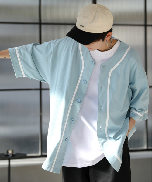 neos(ネオス)の「【neos -addictive design-】ビッグシルエット ライン ベースボール シャツ(シャツ/ブラウス・メンズ・ブラック/ホワイト/ブルーグレー/グリーン・LARGE/MEDIUM/X-LARGE)」の4枚目の写真