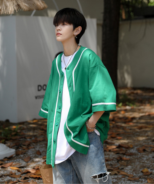neos(ネオス)の「【neos -addictive design-】ビッグシルエット ライン ベースボール シャツ(シャツ/ブラウス・メンズ・ブラック/ホワイト/ブルーグレー/グリーン・LARGE/MEDIUM/X-LARGE)」の5枚目の写真