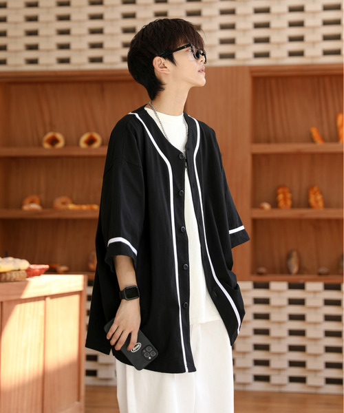neos(ネオス)の「【neos -addictive design-】ビッグシルエット ライン ベースボール シャツ(シャツ/ブラウス・メンズ・ブラック/ホワイト/ブルーグレー/グリーン・LARGE/MEDIUM/X-LARGE)」の12枚目の写真