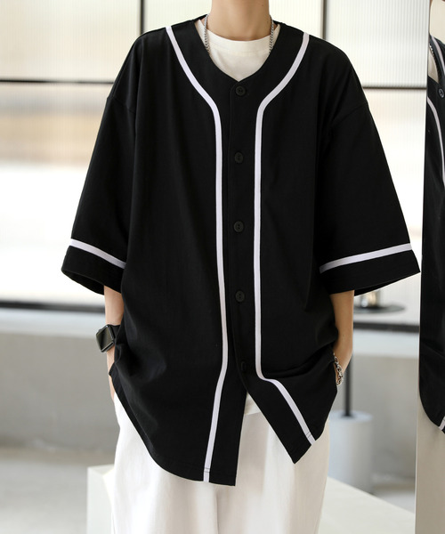 neos(ネオス)の「【neos -addictive design-】ビッグシルエット ライン ベースボール シャツ(シャツ/ブラウス・メンズ・ブラック/ホワイト/ブルーグレー/グリーン・LARGE/MEDIUM/X-LARGE)」の14枚目の写真