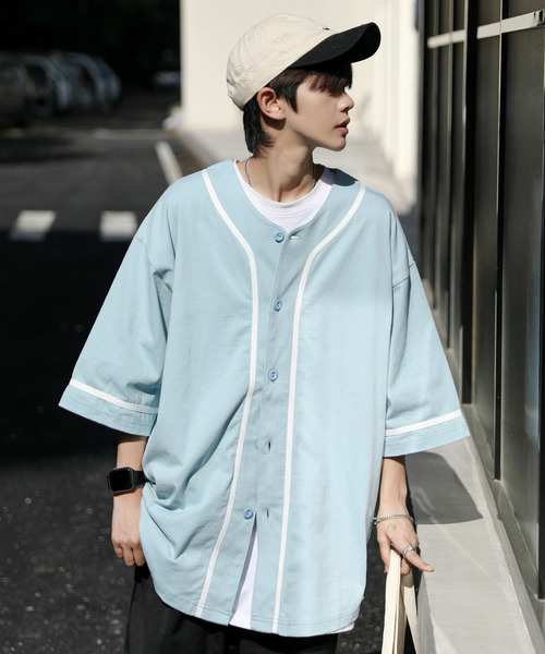 neos(ネオス)の「【neos -addictive design-】ビッグシルエット ライン ベースボール シャツ(シャツ/ブラウス・メンズ・ブラック/ホワイト/ブルーグレー/グリーン・LARGE/MEDIUM/X-LARGE)」の20枚目の写真