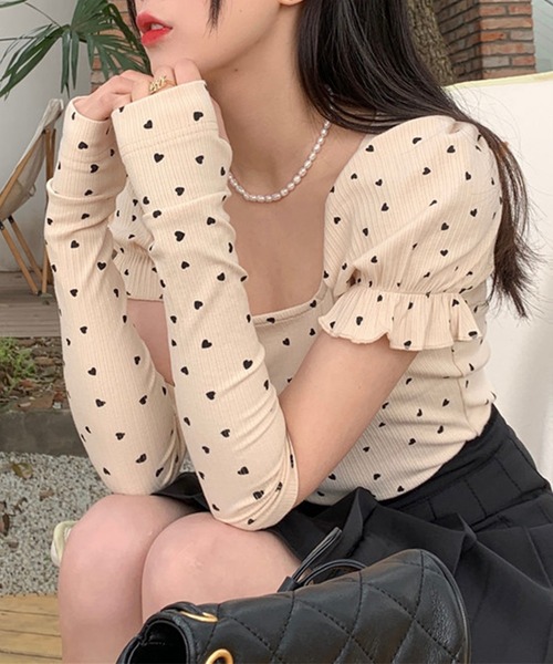Jasmine Grandiflorum(ジャスミングランディフローラム)の「【Jasmine】アームカバーセットフレンチガーリーハート柄Tシャツ(シャツ/ブラウス・レディース・ベージュ・MEDIUM/SMALL)」の13枚目の写真