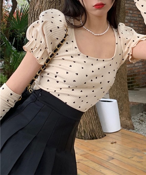 Jasmine Grandiflorum(ジャスミングランディフローラム)の「【Jasmine】アームカバーセットフレンチガーリーハート柄Tシャツ(シャツ/ブラウス・レディース・ベージュ・MEDIUM/SMALL)」の7枚目の写真