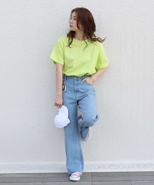 HONEYSUCKLE ROSE（ハニーサックルローズ）の「【HONEYSUCKLE ROSE】カラースリットビッグＴシャツ（Tシャツ/カットソー・レディース・パープル/ピンク/ライム・S/M/L）」の8枚目の写真