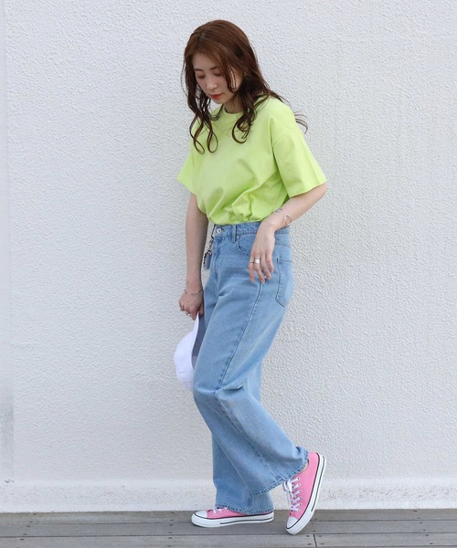 HONEYSUCKLE ROSE（ハニーサックルローズ）の「【HONEYSUCKLE ROSE】カラースリットビッグＴシャツ（Tシャツ/カットソー・レディース・パープル/ピンク/ライム・S/M/L）」の9枚目の写真