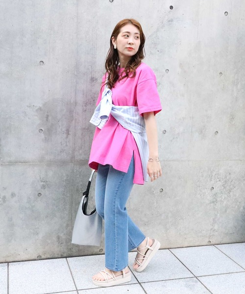 HONEYSUCKLE ROSE（ハニーサックルローズ）の「【HONEYSUCKLE ROSE】カラースリットビッグＴシャツ（Tシャツ/カットソー・レディース・パープル/ピンク/ライム・S/M/L）」の14枚目の写真