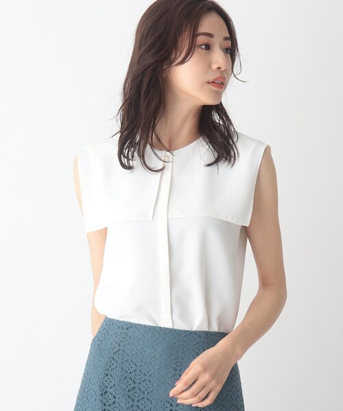 index（インデックス）の「◆セーラーカラーパールボタンブラウス【WEB限定サイズ】（シャツ/ブラウス・レディース・ブルー/ブラック/ホワイト系・42/38/40/36）」の2枚目の写真