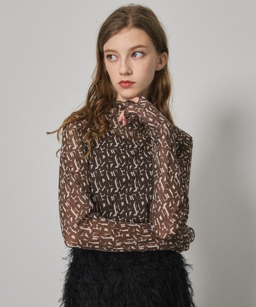 PUBLIC TOKYO（パブリックトウキョウ）の「ジオメプリントシアーカットソー/ウォッシャブル（Tシャツ/カットソー・レディース・ブラウン/ブラック・FREE）」の4枚目の写真