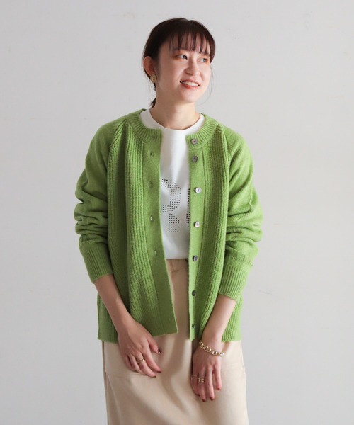 NOMBRE IMPAIR(ノンブルアンペール)の「片畦×天竺コンビ ラウンドネックカーデ(カーディガン/ボレロ・レディース・ブルー/ライトグリーン/ベージュ/オレンジ・FREE)」の2枚目の写真