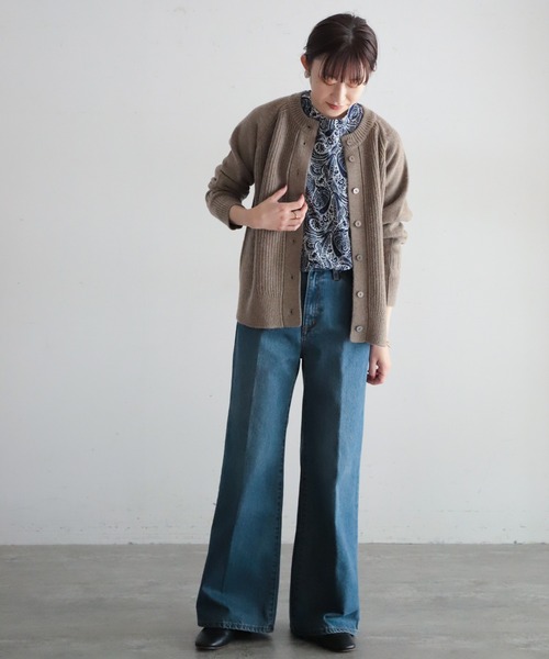 NOMBRE IMPAIR(ノンブルアンペール)の「片畦×天竺コンビ ラウンドネックカーデ(カーディガン/ボレロ・レディース・ブルー/ライトグリーン/ベージュ/オレンジ・FREE)」の5枚目の写真
