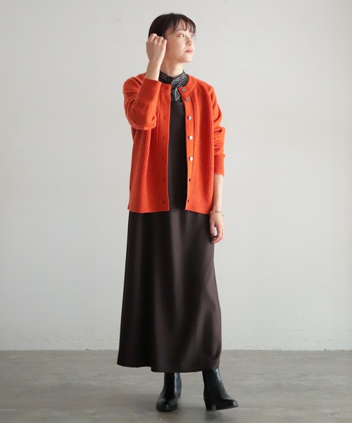NOMBRE IMPAIR(ノンブルアンペール)の「片畦×天竺コンビ ラウンドネックカーデ(カーディガン/ボレロ・レディース・ブルー/ライトグリーン/ベージュ/オレンジ・FREE)」の20枚目の写真