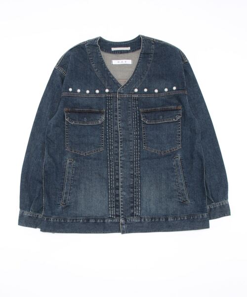 H.A.K(ハク)の「9.5オンスストレッチデニム パールリベットGジャン(デニムジャケット・レディース・ブラック/ブルー・FREE)」の2枚目の写真