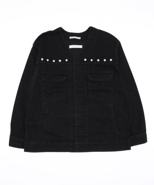 H.A.K(ハク)の「9.5オンスストレッチデニム パールリベットGジャン(デニムジャケット・レディース・ブラック/ブルー・FREE)」の1枚目の写真