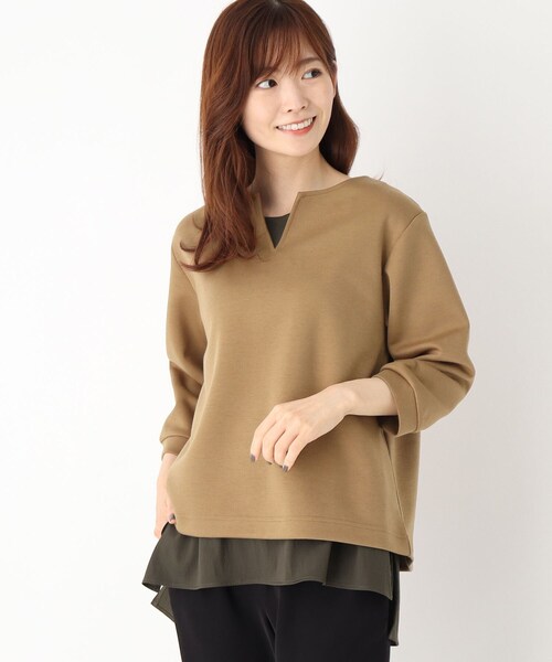 ◆【初秋から着たい2点セット/洗える】スリットネックプルオーバー+タンクトップ