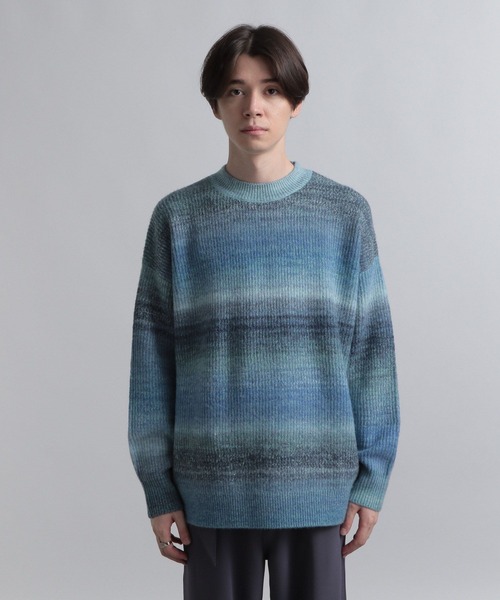 HARE（ハレ）の「グラデボーダーニット(HARE)（ニット/セーター・メンズ・ブルー系その他/ブラック系その他・FREE）」の4枚目の写真