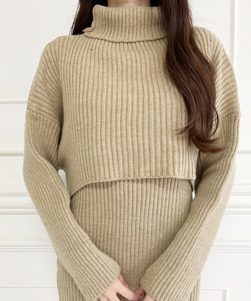 MIIA(ミーア)の「タートルネックレイヤードワンピース(ワンピース・レディース・ブラック/オフホワイト/モカ・FREE)」の4枚目の写真