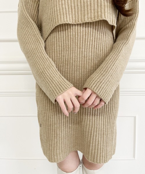 MIIA(ミーア)の「タートルネックレイヤードワンピース(ワンピース・レディース・ブラック/オフホワイト/モカ・FREE)」の15枚目の写真