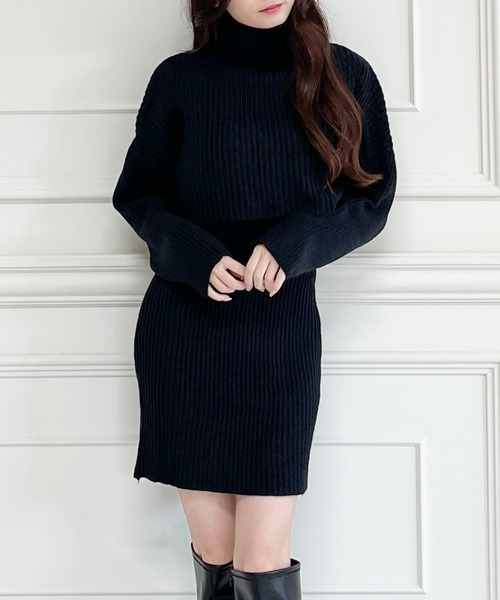 MIIA(ミーア)の「タートルネックレイヤードワンピース(ワンピース・レディース・ブラック/オフホワイト/モカ・FREE)」の11枚目の写真