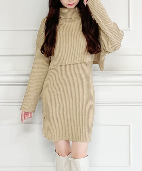 MIIA(ミーア)の「タートルネックレイヤードワンピース(ワンピース・レディース・ブラック/オフホワイト/モカ・FREE)」の20枚目の写真