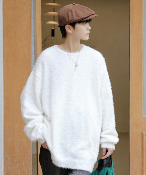 【セール】【neos -addictive design-】ビッグシルエット フェザーヤーン 無地＆ボーダー クルーネック ニット セーター（ニット/セーター）｜neos（ネオス）