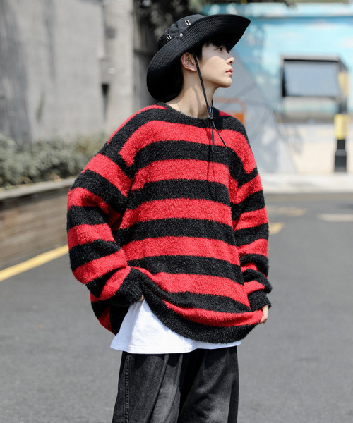 neos(ネオス)の「【neos -addictive design-】ビッグシルエット フェザーヤーン 無地&ボーダー クルーネック ニット セーター(ニット/セーター・メンズ・ホワイト/ブラック/ベージュ/グレー/ブラック×グレー/ブラック×ホワイト/ブラック×レッド・MEDIUM/LARGE)」の14枚目の写真